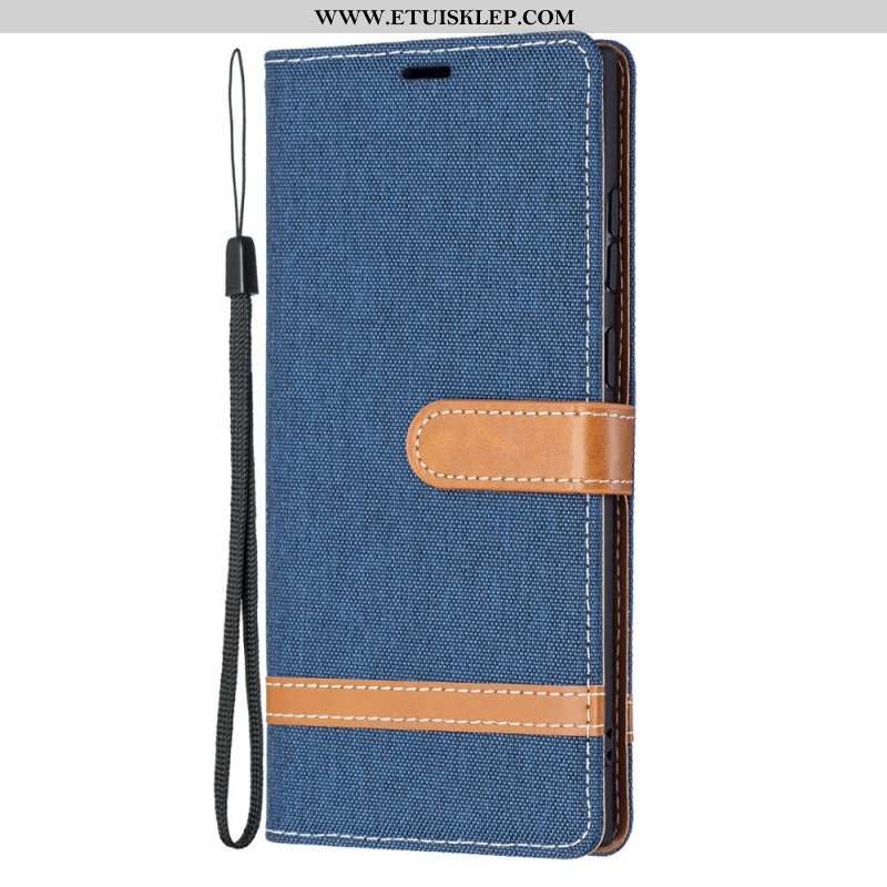 Etui Folio do Samsung Galaxy S22 Ultra 5G z Łańcuch Pasek Z Efektem Tkaniny I Skóry